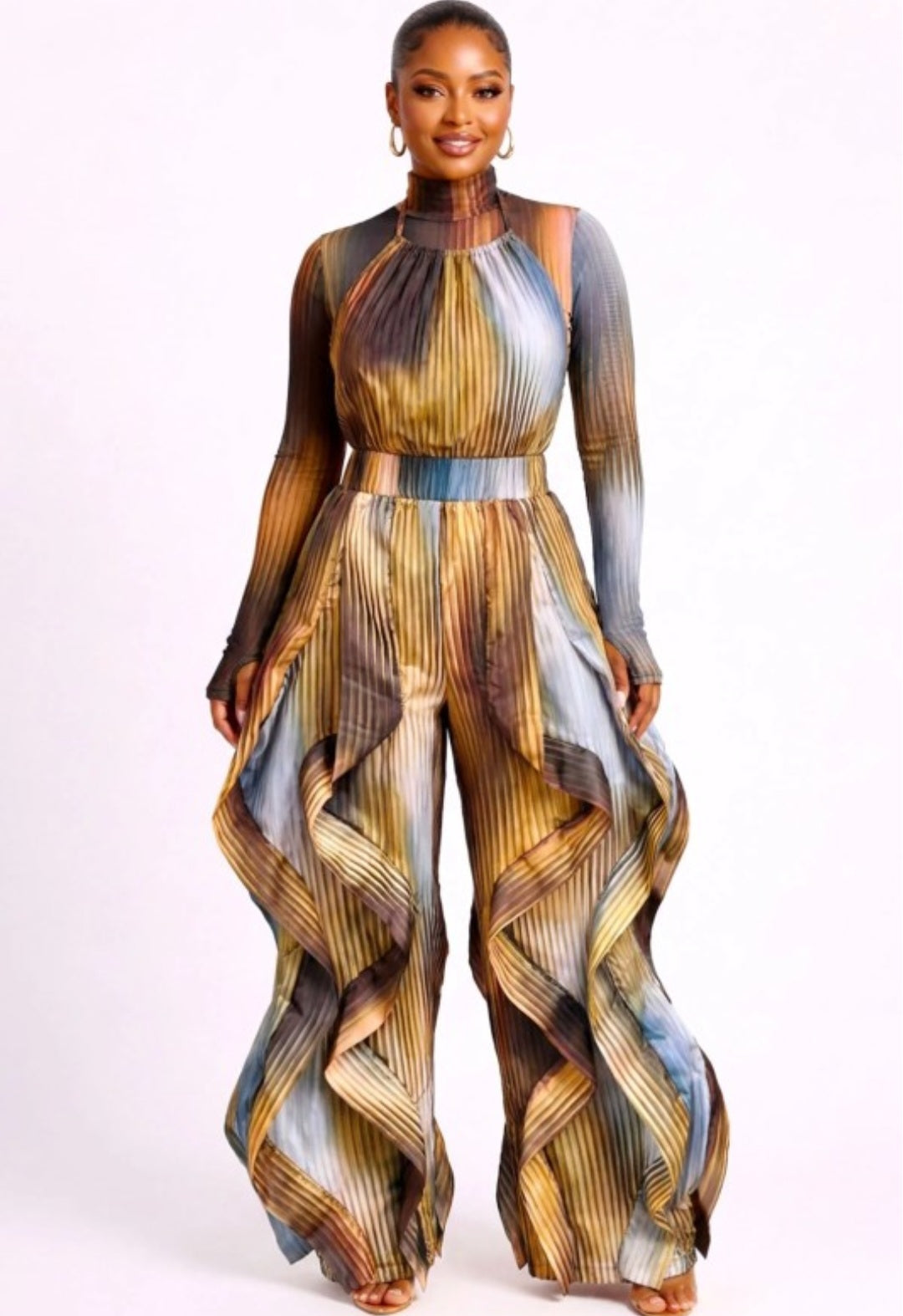Sheer top Halter neck wide ruffle jumpsuit