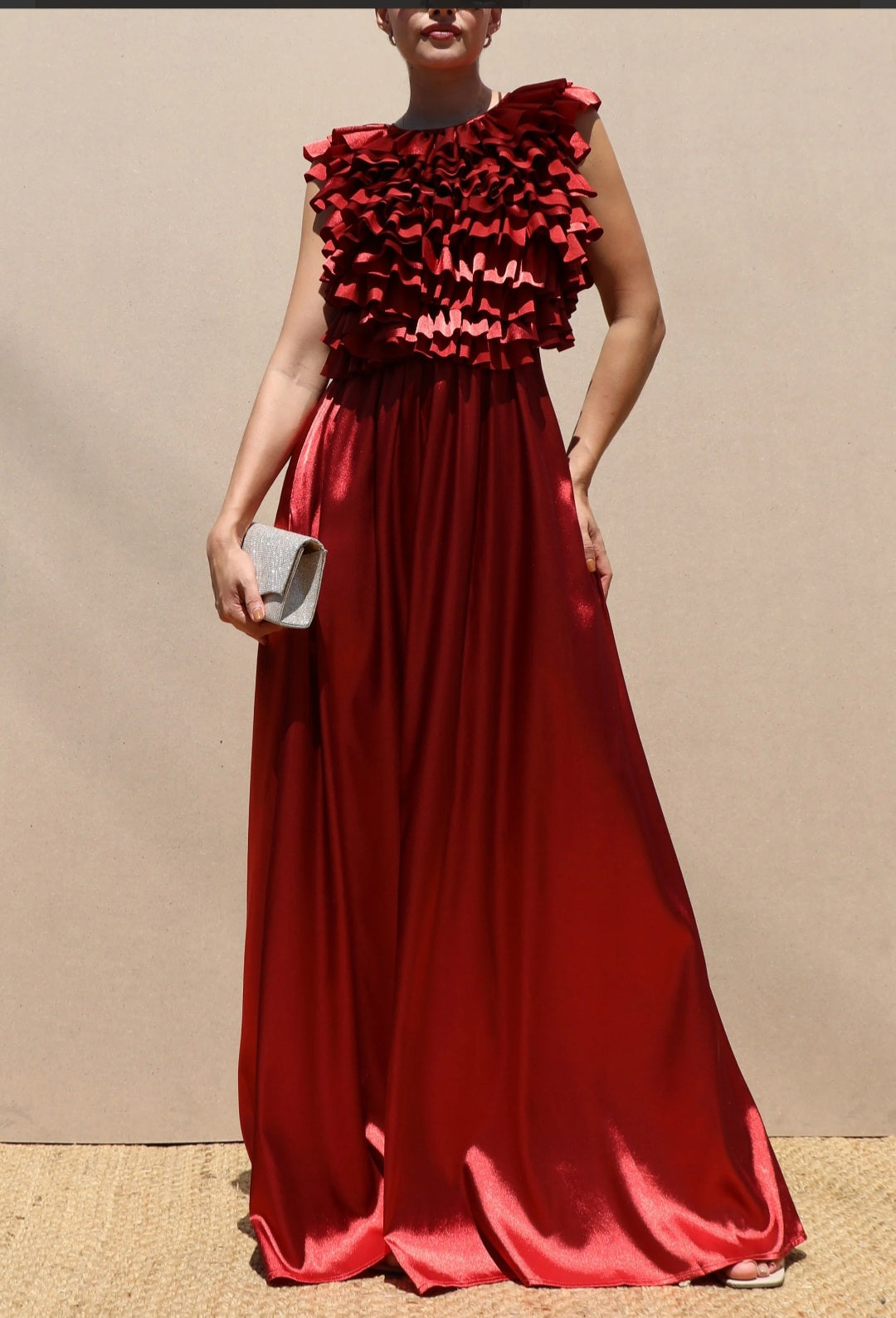 Ruffle Satin Maxi Dress