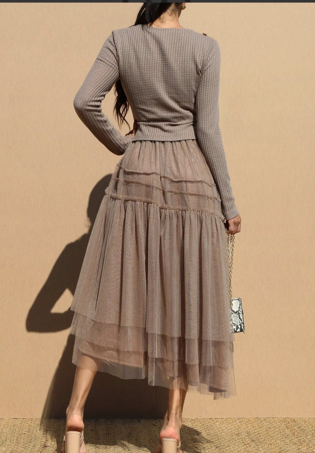 Knit Top Ruffle Midi Dress