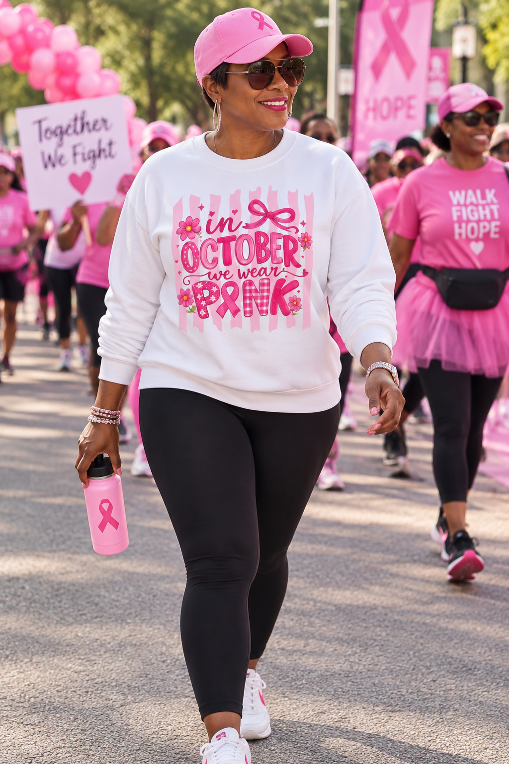 In October We Wear Pink Sweatshirt - Breast Cancer Awareness Crewneck