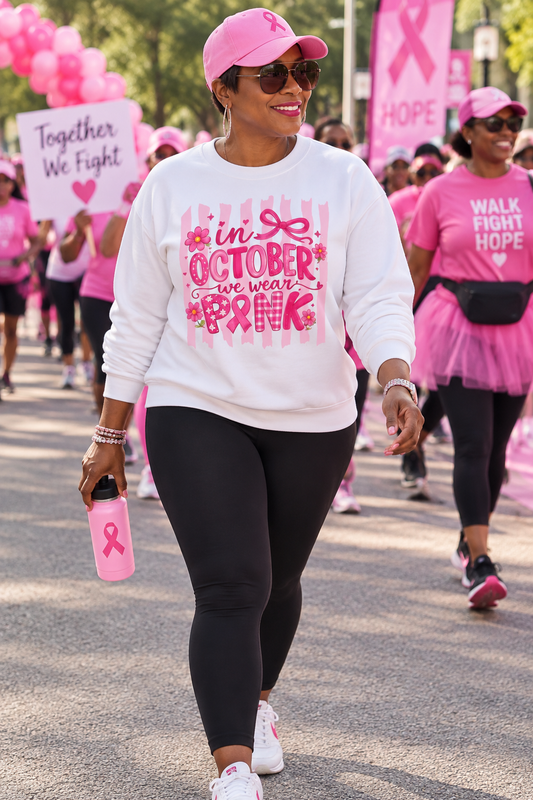 In October We Wear Pink Sweatshirt - Breast Cancer Awareness Crewneck
